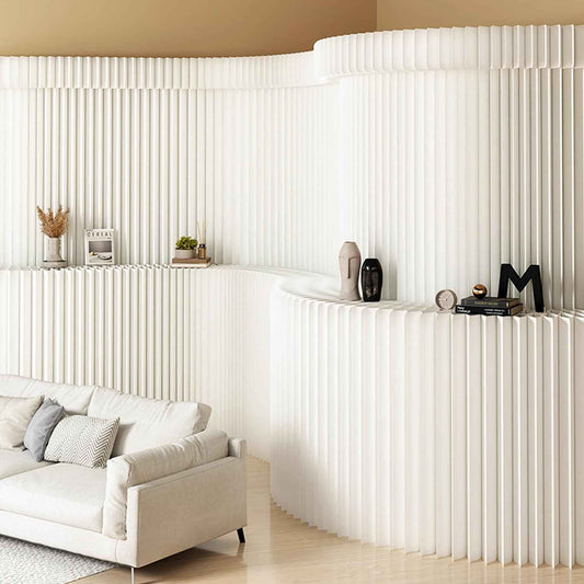 Paper Room Divider with Shelves Folding Room Divider Portable Room Partition Foldable Temporary Wall Retractable Folding Screen for Home, Office, Studio, Exhibition