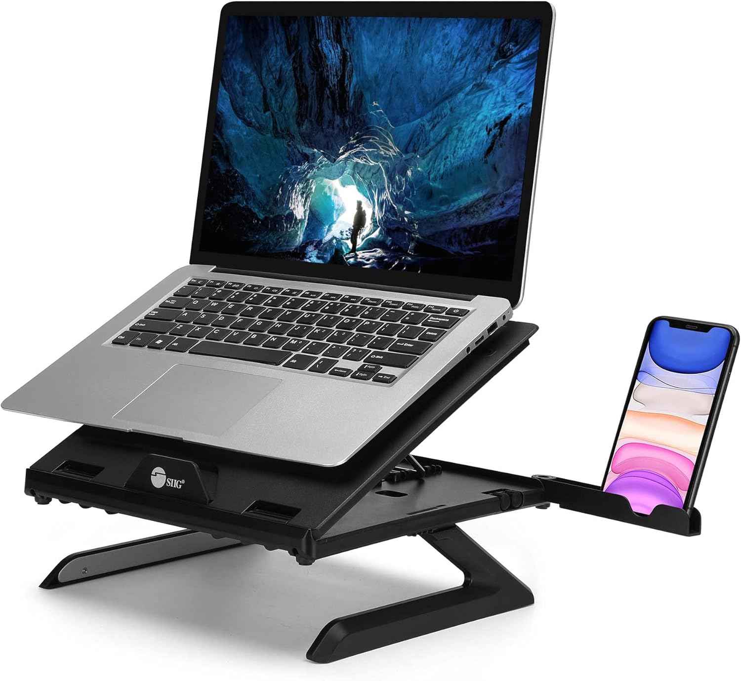 SIIG Laptop Stand, Ergonomic Adjustable Riser Stand, Smart Phone Holder & Heat-Vent, Portable Design Fit 10" to 17" (CE-MT3911-S1)