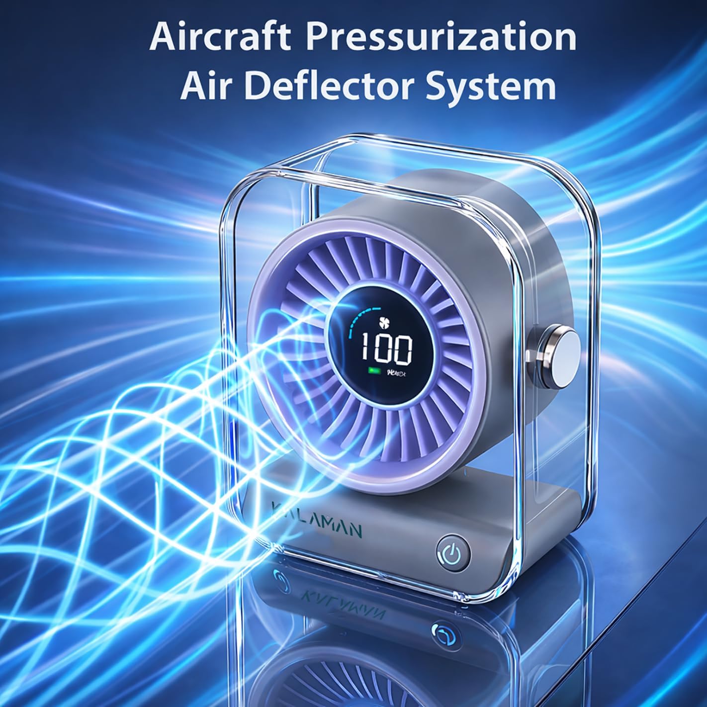 KALAMAN Desk Fan, 4000mAh Quiet Table Fan with Turbo Airflow, 6-Gear Speed Digital Display & 30° Adjustable Tilt, Rechargeable Battery Portable Fan for Home, Office, Travel (Grey/Purple)