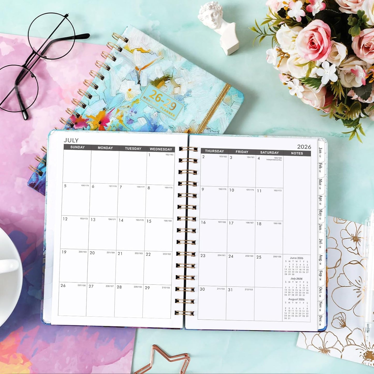 2026-2029 Monthly Planner/Calendar - 3 Year Monthly Planner 2026-2029, July 2026 - June 2029, 6.3" x 8.4", 36 Monthly Planner with Tabs, 29 Notes Pages, Hardcover, Inner Pocket - Oil Painting