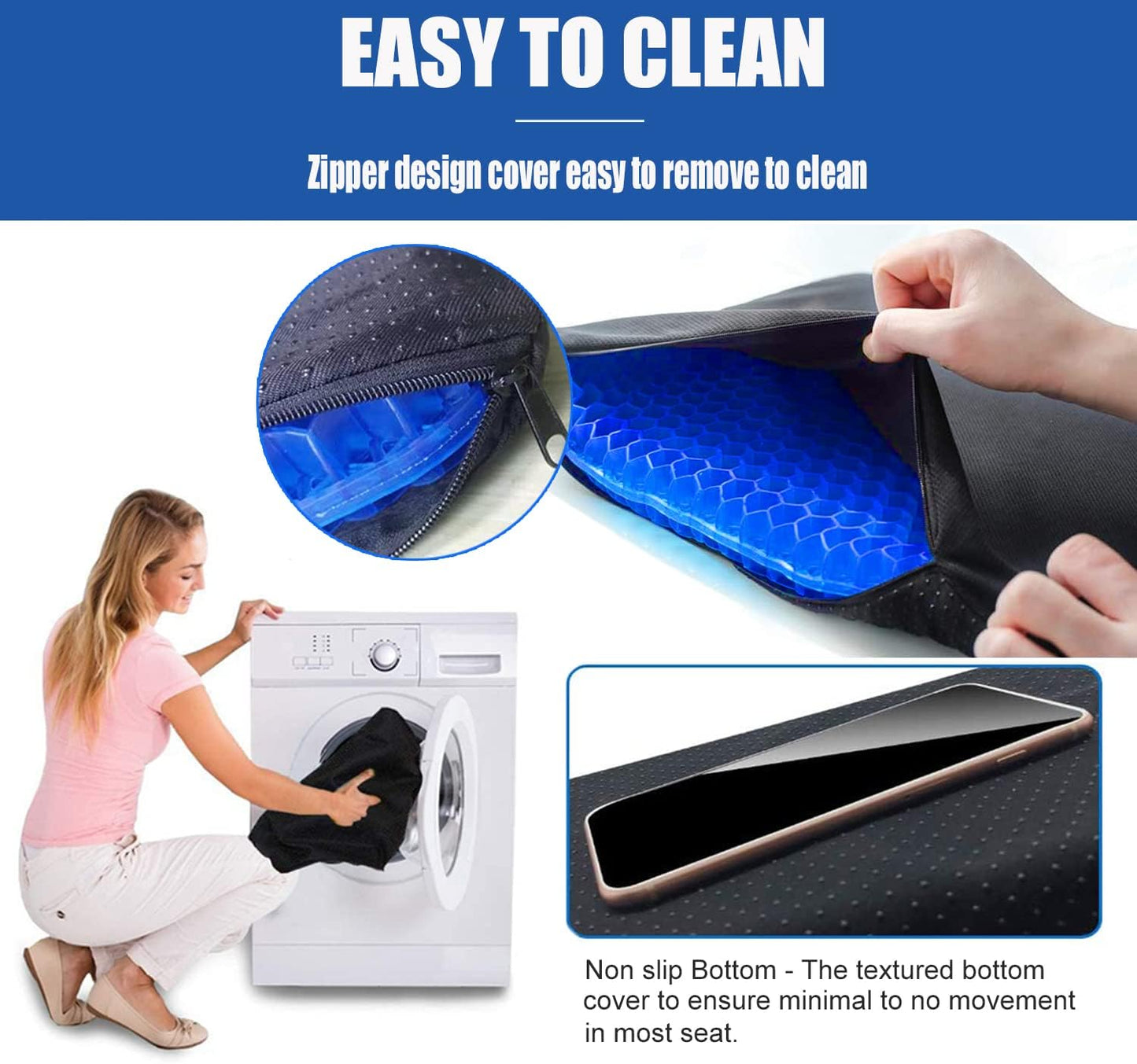 20" Gel Seat Cushion for Long Sitting Pressure Relief(Jumbo&Thick) - Wheelchair Cushion for Pressure Sores - Back, Sciatica & Tailbone Pain Relief Cushion- Non-Slip Butt Pillow for Office, Home, Car