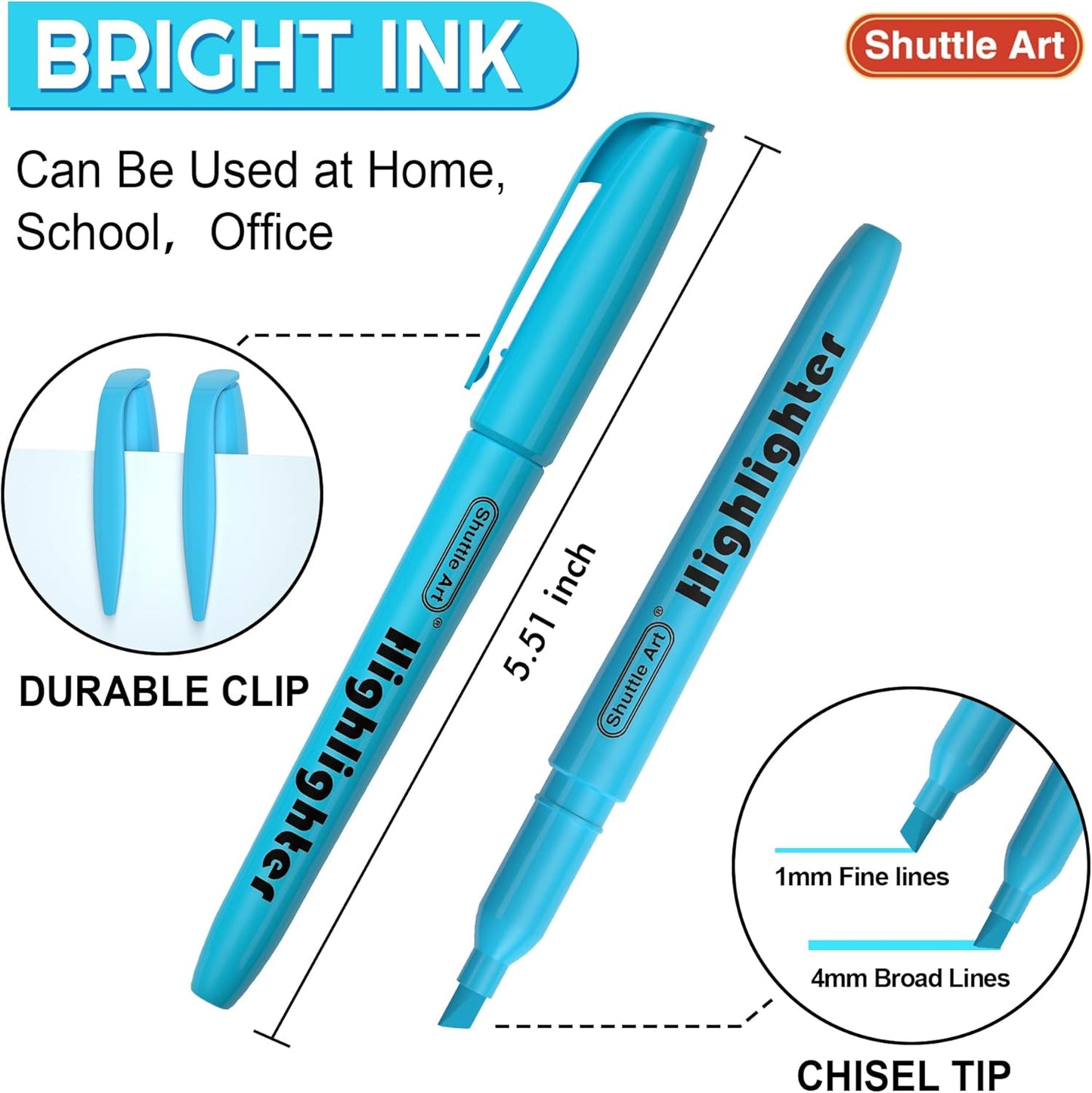 Shuttle Art 288 Pack Highlighters, Highlighters Assorted Colors Set, 8 Bright Colors Chisel Tip Dry-Quickly Non-Toxic Highlighter Markers Bulk for Adults Kids Highlighting in Home School Office