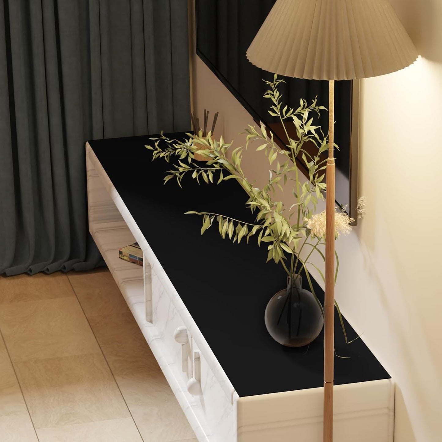 Leather Desk Mat,1.8mm Thick,12x42 Inch Desk Cover,Desk Protector Mat,Dresser Cover Top,Nail Table Mat,Dresser Cover,Quartz Countertop Protector,Table Sticker Cover(Black+Black,12×42)