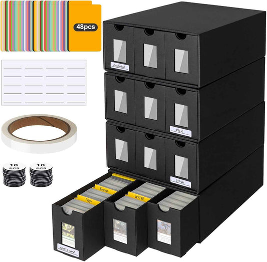 Trading Card Storage Box for 12000+, Card Deck Box for MTG Commander Display, Card Organizer Box with 48 Card Dividers, Labels & Tapes, Compatible with TCG, PTCG, MTG and Sport Cards