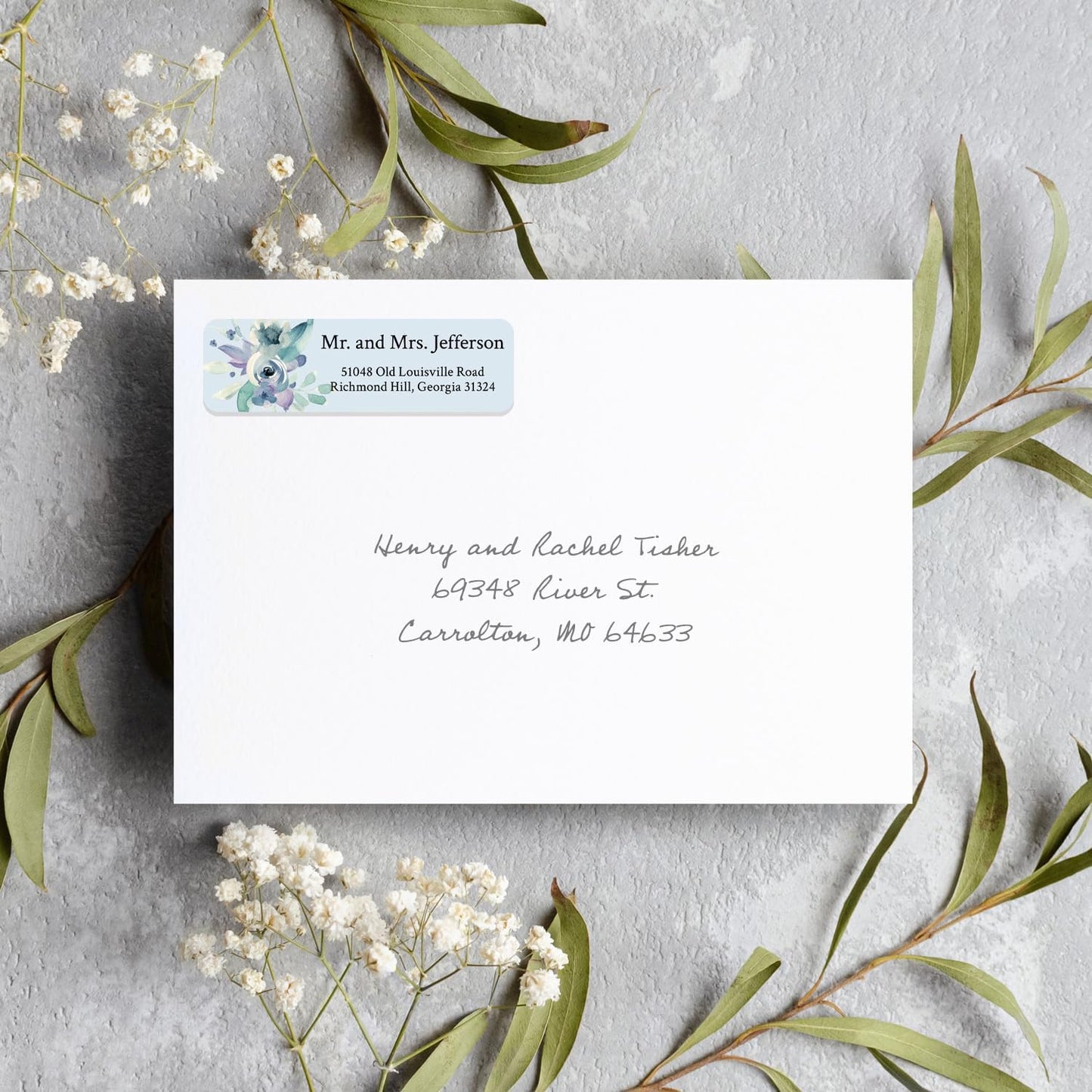Blue Watercolor Floral Rolled Address Labels / 250 Personalized Return Address Labels/Designer Address Stickers in Elegant Plastic Dispenser - Lumora Desk