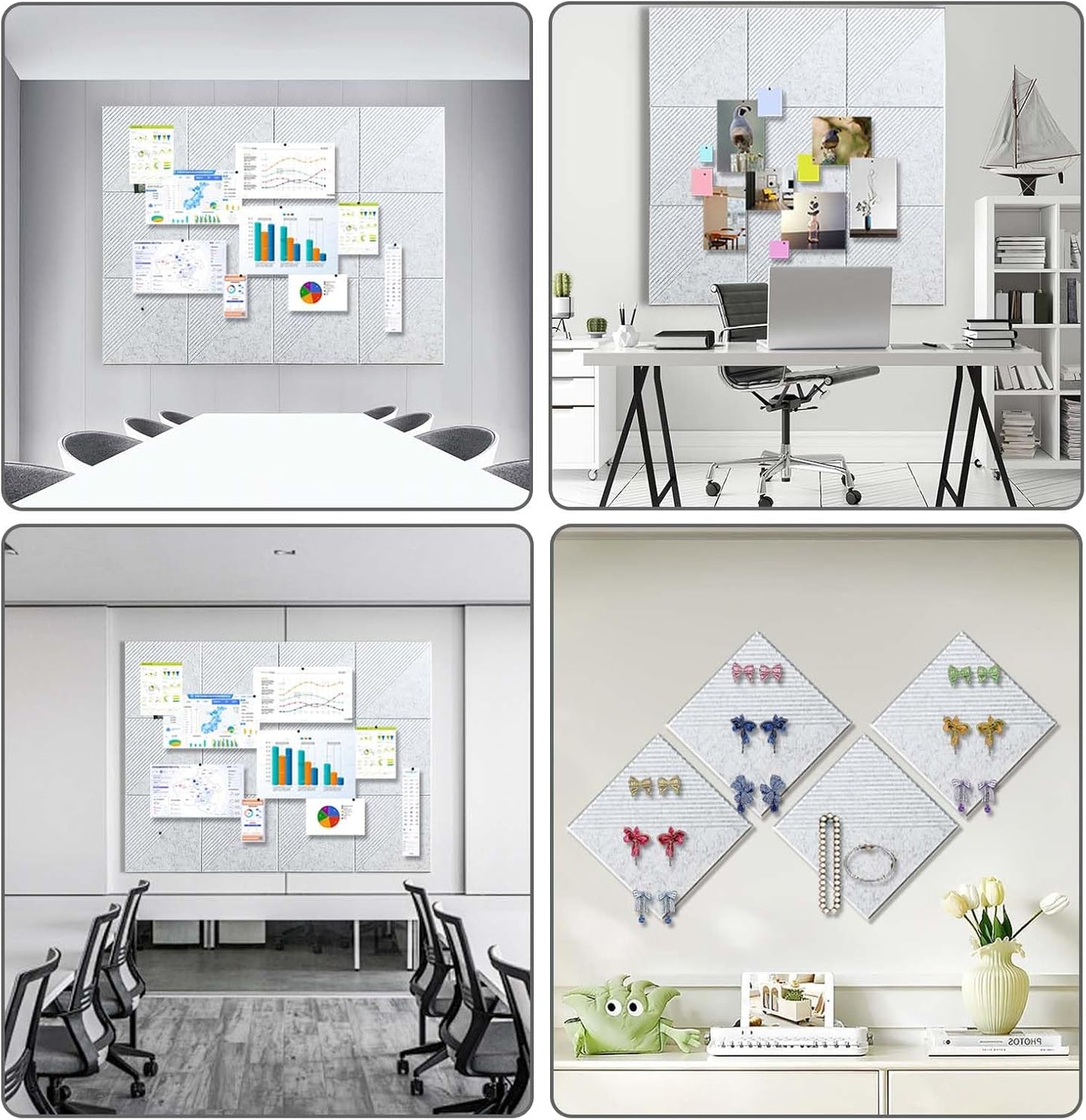 Large Cork Board for Walls 48"x 36", 12 Pack Felt Wall Tiles with Safe Removable Adhesive Tabs, Cork Board for Office,Pinboard Bulletin Board - Light Gray