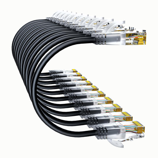 Cat6a Patch Cables 10ft (10 Pack) Slim, Cat6 Ethernet Patch Cable Pure Copper, Flexible Cat 6 Patch Cable 550MHZ 10G, Space-Saving Cat 6A Network Cables for Patch Panel, Black