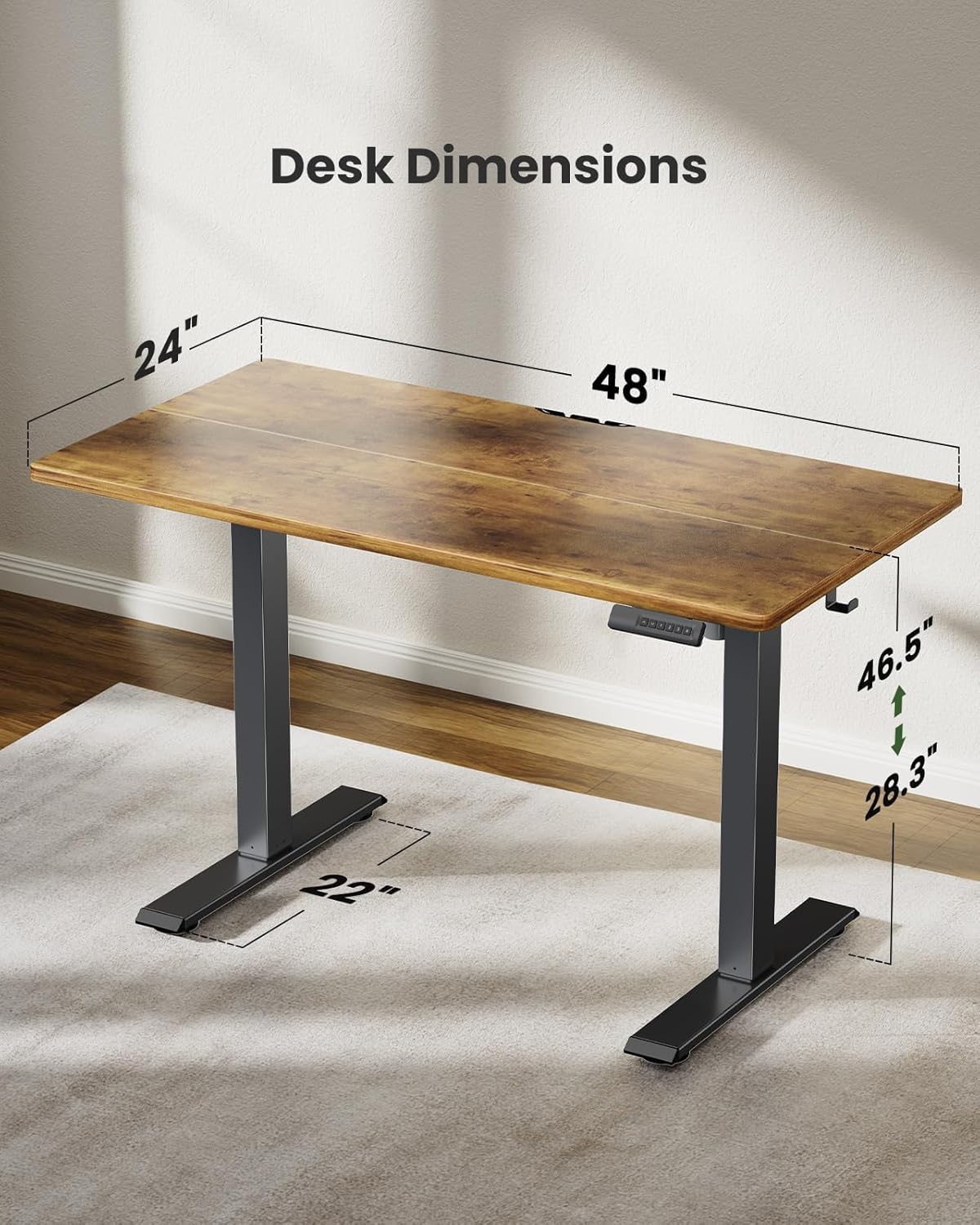 Marsail Standing Desk Adjustable Height Stand up Home Office Desk,‎ 48x24 Inch Electric Standing Computer Desk, with 4 Memory Presets, Headphone Hook,Cable Organizer, Rustic Brown