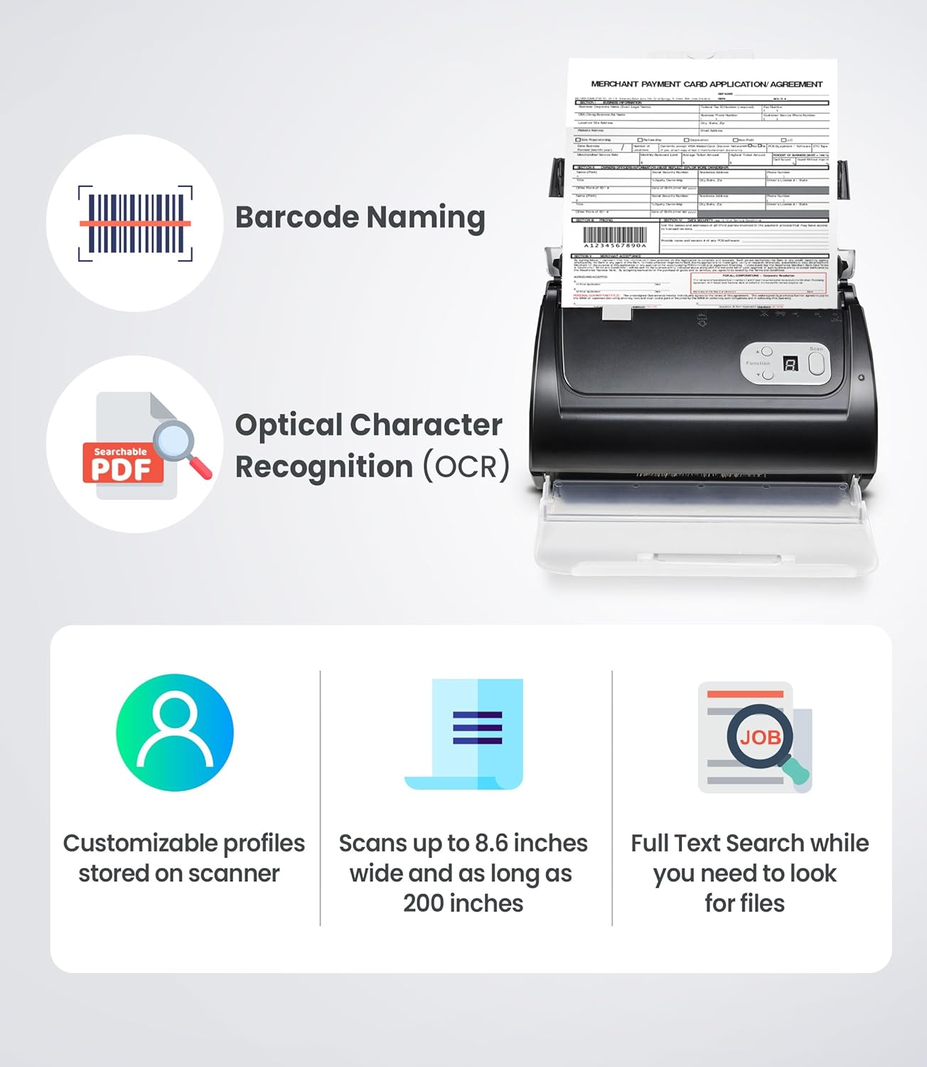 Plustek PS188 High Speed Double-Sided Color Document Scanner, with Automatic Document Feeder (ADF), 30 Pages Per Minute, Support Windows 7/8/10/11 - Lumora Desk