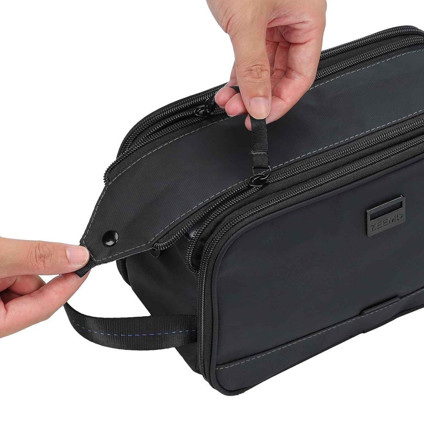 ZEEMO Travel Toiletry Bag for Men, Medium Water-Resistant Double-Sided Full-Open Dopp Kit, Versatile Organizer for Shower and Hygiene Accessories, Bathroom Essentials, Cosmetics, Black