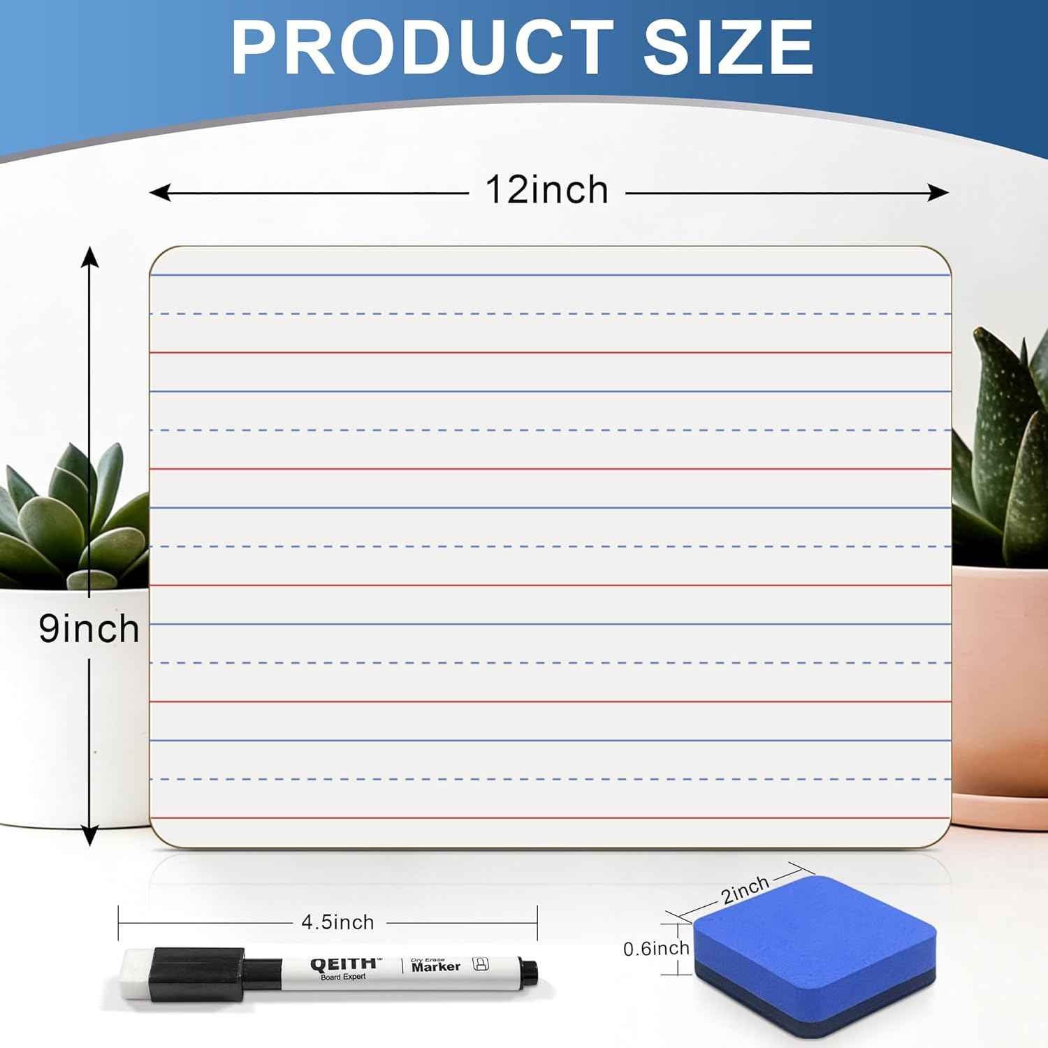 Dry Erase Boards, 30 Pack 9 x 12 Inch Mini Portable Practice White Boards with 30 Markers, 30 Erasers, Double Sided Personal Small Whiteboards with Lines for Kids, Students, Teachers Classroom School