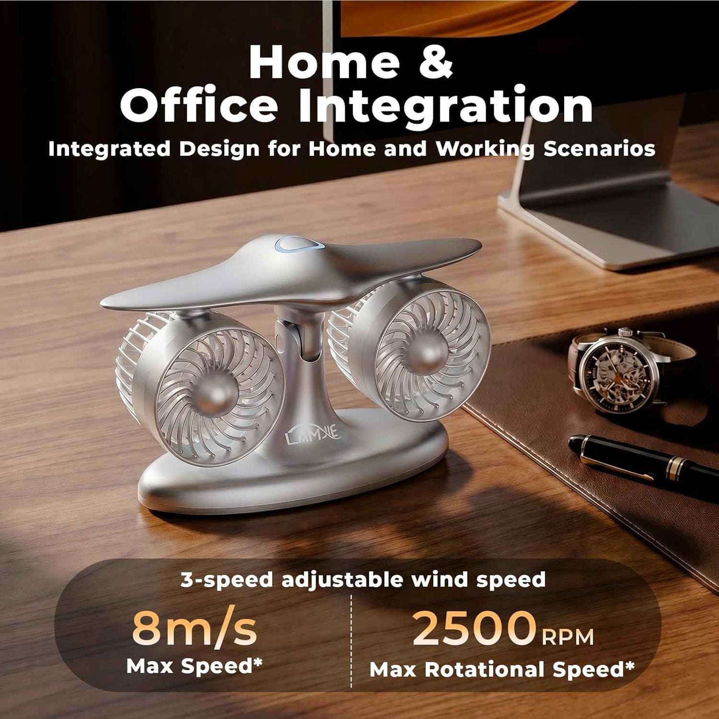 Portable Desk Fan, 8000mAh Battery Operated 18H Runtime Aviation Turbine Table Fan, Quiet USB-C Rechargeable Personal Fan, Unique Tech Office Gift for Men, Dad, Pilots