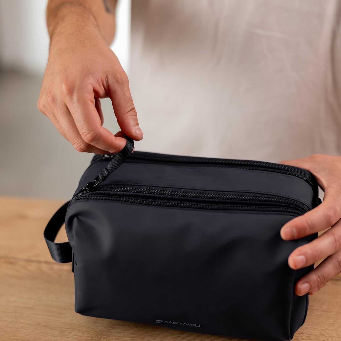 Carrywell (Not Made In China) Toiletry Bag For Men, Shaving Kit, Travel Organizer Dopp Kit, Interior Compartments and Pockets For Toiletries and Accessories, Black