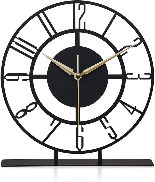 Metal Table Clock | 8.9 x 9.5 inch Size Round Silent Running Metal Black Clocks | Living Room and Bedside Suitable Table Decorations for Home and Office