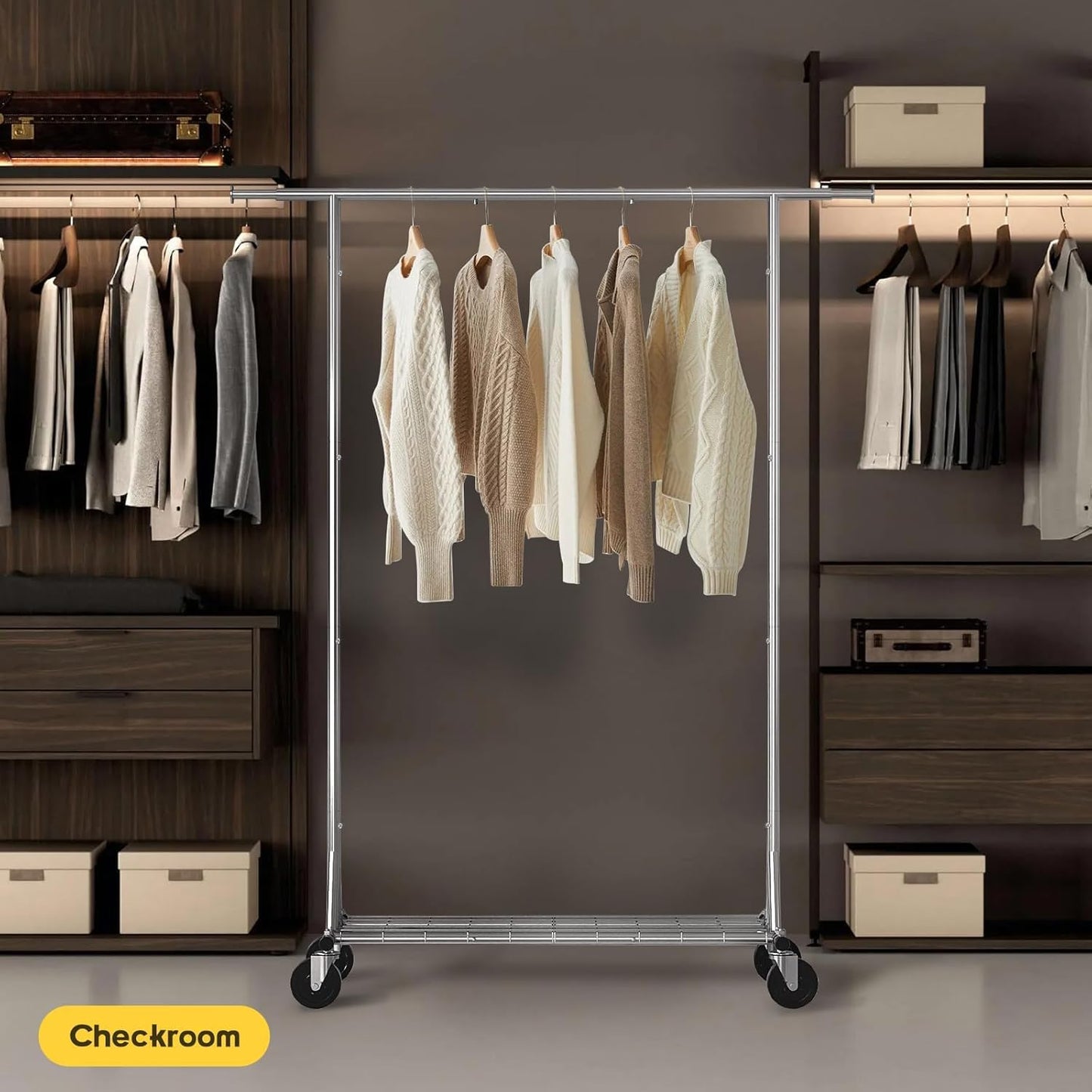 Clothing Garment Rack Capacity 550LBS Rolling Clothes Rack on Wheels - Heavy Duty Collapsible Commercial Storage Organizer - Mobile Clothes Rack with Multifunctional Design (Silver) - Lumora Desk