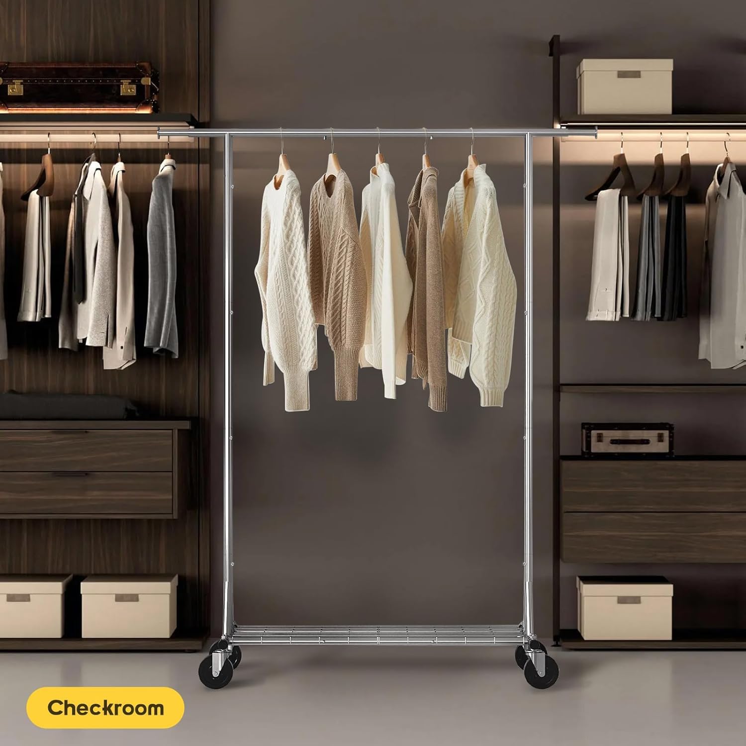 Clothing Garment Rack Capacity 550LBS Rolling Clothes Rack on Wheels - Heavy Duty Collapsible Commercial Storage Organizer - Mobile Clothes Rack with Multifunctional Design (Silver) - Lumora Desk