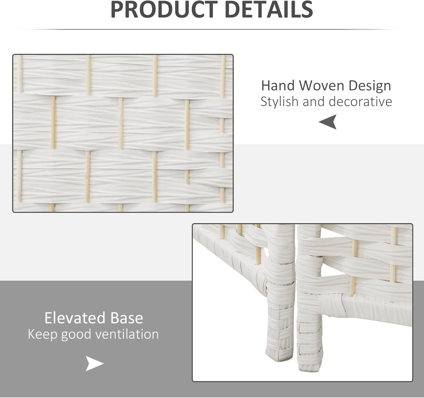 HOMCOM Room Divider, 3 Panel Folding Privacy Screen, 6FT Tall Portable Wicker Weave Partition Wall Divider for Bedroom, Home Office, White - Lumora Desk