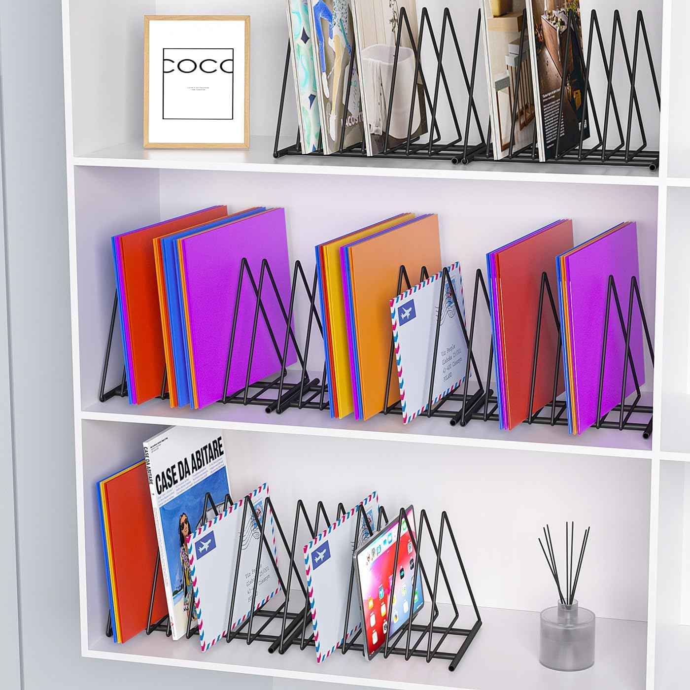 TOPCJ 2 Sets Upgraded Triangle File Folder Rack,7 Sections File Holder,File Storage Sorter/Stand,Desktop File Organizer,Wire Organizer Rack,Magazine Folder Holder,Letter/Legal, Anti-Scratch/Rusty