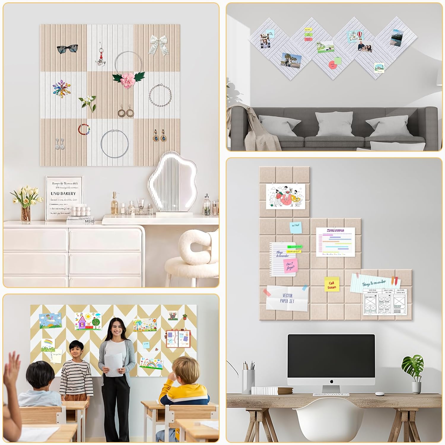 Smarpau Large Cork Board, Black Bulletin Board 48"x36", 12 Pack Pin Board Felt Wall Tiles with 50 Removable Adhesive Tabs 35 Pushpins, Cork Boards for Office Home School Decor - Lumora Desk