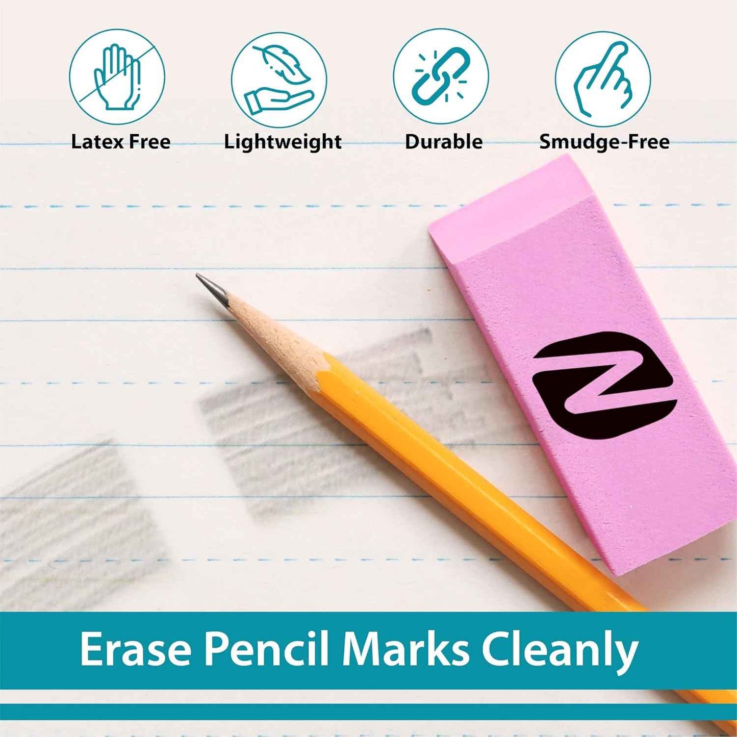 Noverbee 100‑Pack Pink Pencil Erasers – Large Latex‑Free Bulk Erasers for Kids, School, Classroom & Office – Smudge‑Free, Durable, Non‑Toxic Art & Homework Supplies