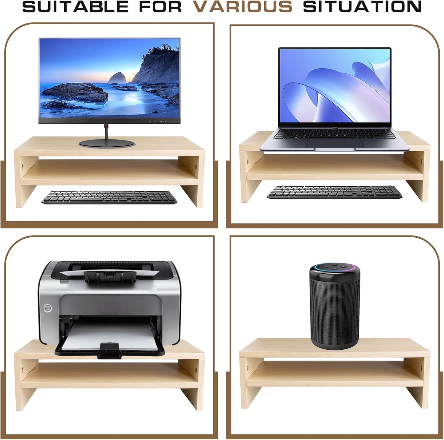 Monitor Stand Riser, 2 Tier Computer Stand, Desk Organizers and Accessories, Desktop Shelf with Storage for TV Screen PC Printer (Oak-18.9inch)