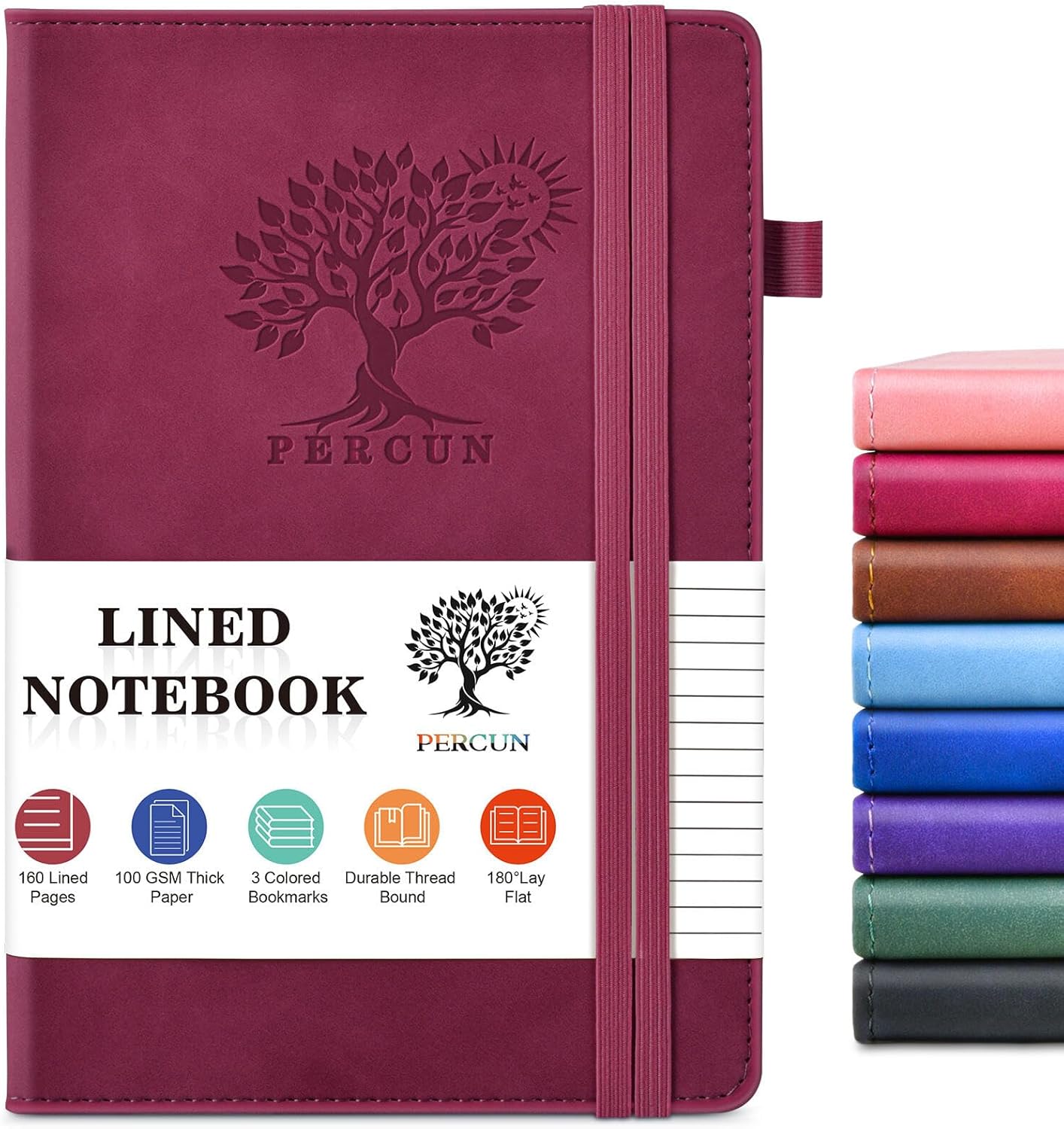 Lined Journal Notebook for Men & Women, 160 Pages College Ruled Journal for Writing, A5 Hardcover Leather Notebooks for Work, School, Business, Travel, Daily Diary 5.9" x 8.5" - Burgundy