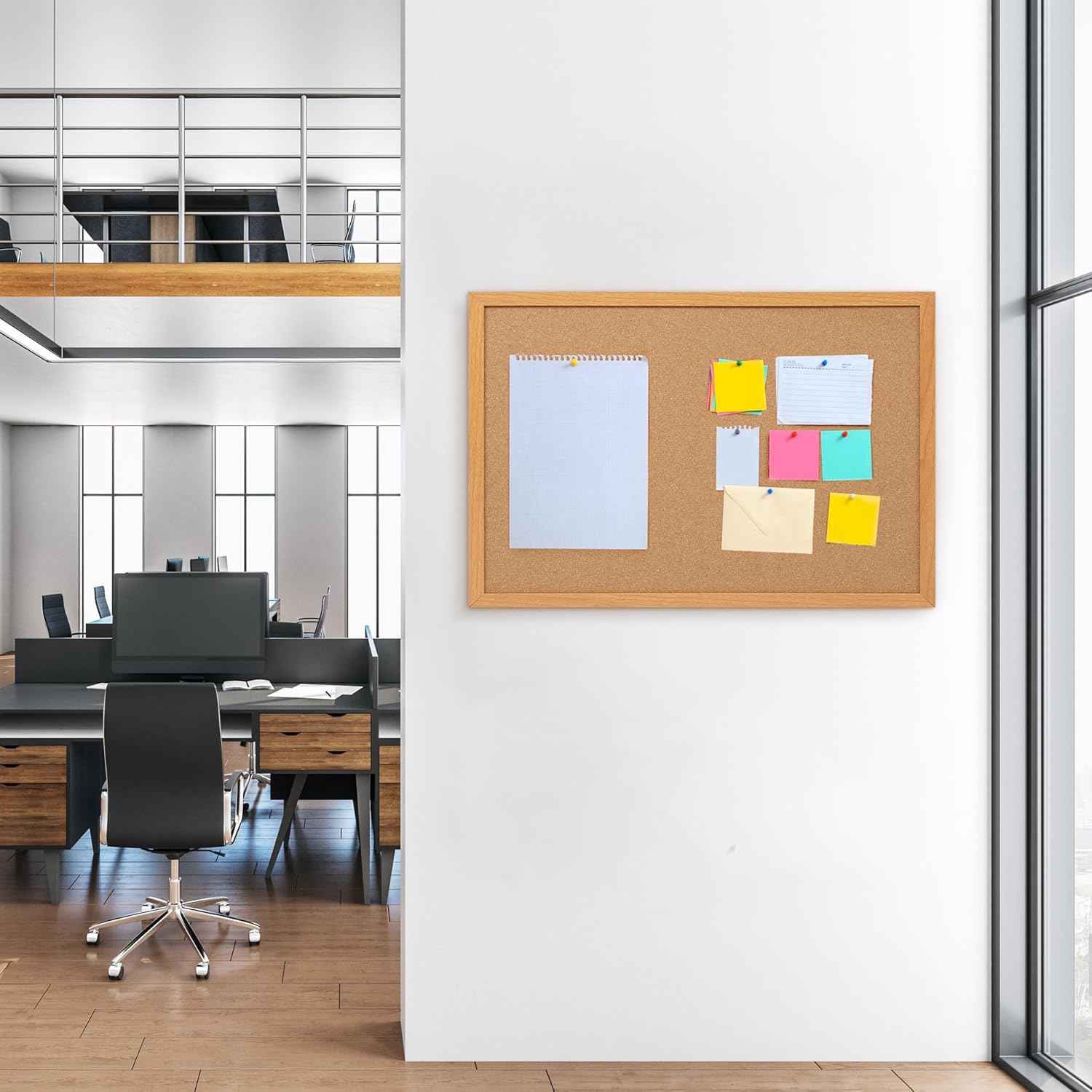Board2by Cork Board Bulletin Board 20" x 30", Wood Framed Corkboards for Wall Decor, Hanging Office Message Board, Large Wall Mounted Notice Pin Board with 15 Push Pins for School, Home & Office