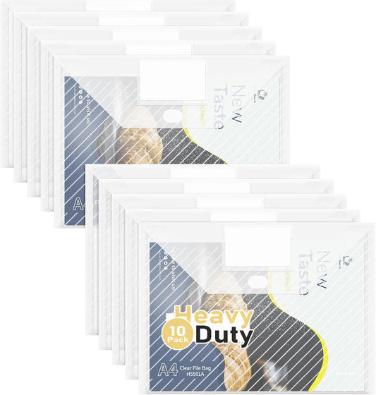 10 Pack, Clear Plastic Envelopes File Folders, HeavyDuty Document Holder with Label Pockets for Letter and A4 Size, Document Folder for School Home Work Office Organizer (10)