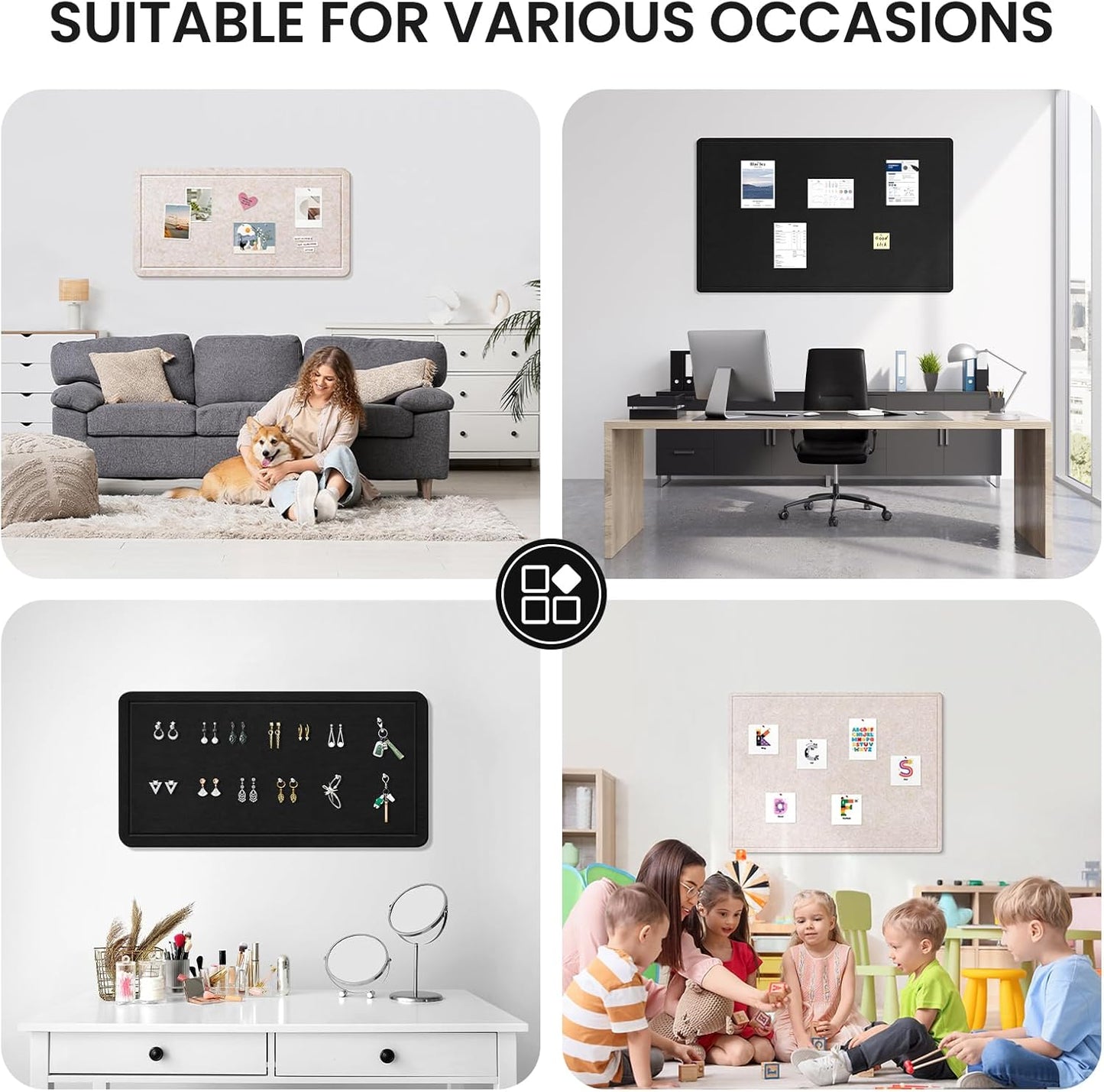 Large Bulletin Board, 48 X 36 Inches Felt Cork Board with 40 Pushpins, Foldable Felt Notice Pin Board Photo Display Board with Self-Adhesive Tape for Office Home School