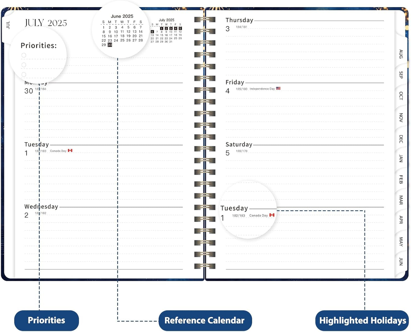 Planner 2025-2026 for Women & Men, Weekly and Monthly Calendar Notebook (July 2025 - June 2026), Hardcover Spiral Bound School Teacher Student Planner with Tabs, Inner Pocket, A5 (6.3" x 8.5")