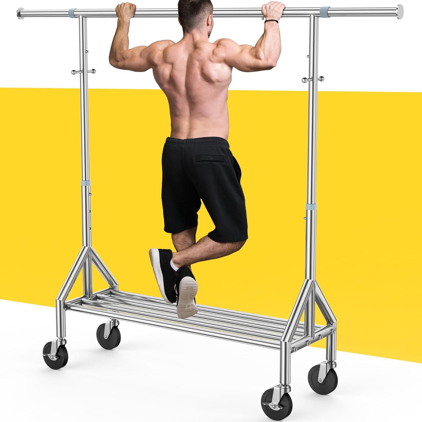 Upgraded 100% Stainless Steel Clothing Rack Load 760LBS, Heavy Duty Clothes Racks with Larger & Sturdy Wheel, Extendable & Adjustable Rolling Garment with Shelves - Lumora Desk