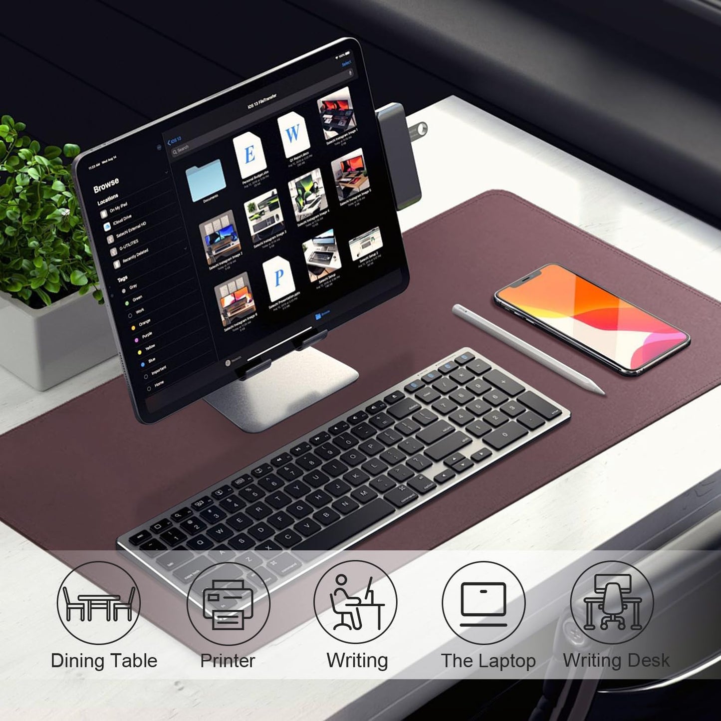 Large Desk Pad, 47.2'' x 23.6'', Computer Mat for Desk, Leather Desk Pad Protector, Suede Base Desk Blotter, Non-Slip Office Desk Mat, Waterproof Desk Writing Pad for Office and Home Dark Purple