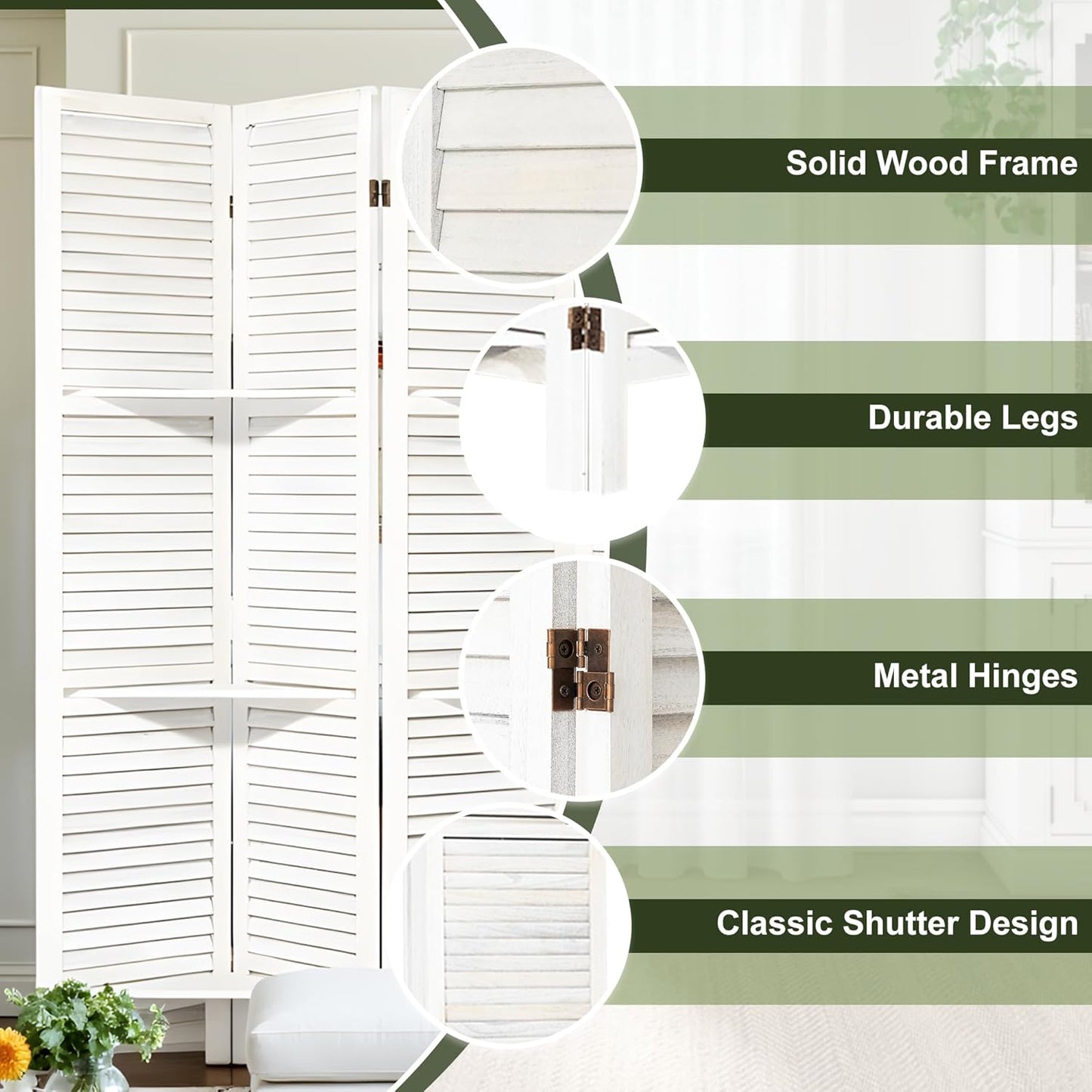 NicBex 6 Panel Room Divider,5.6FT Wood Carved Room Dividers with Display Shelves Folding Privacy Screens Portable Freestanding Partition Wall Dividers for Room Separation,Home Bedroom Office,White - Lumora Desk