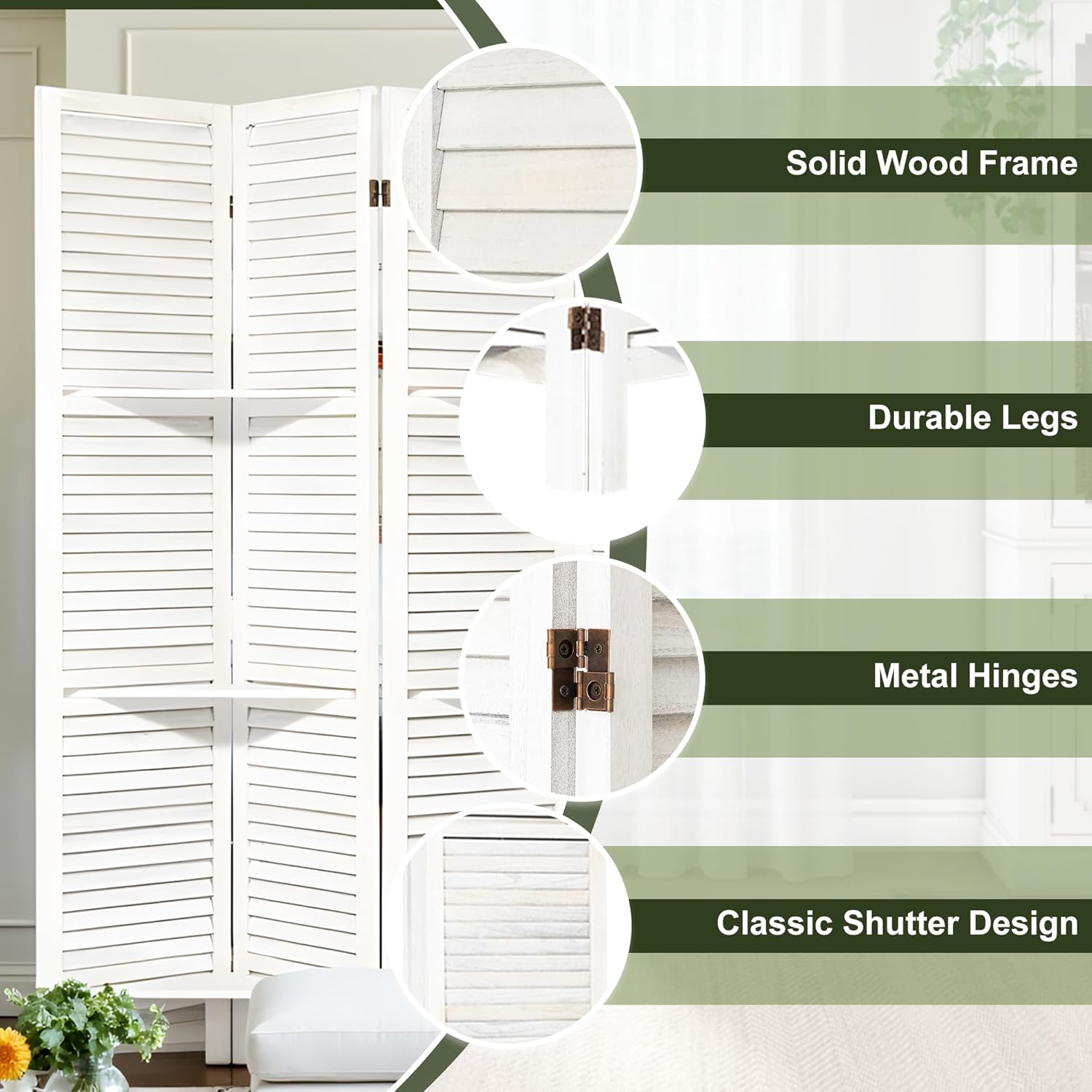 NicBex 6 Panel Room Divider,5.6FT Wood Carved Room Dividers with Display Shelves Folding Privacy Screens Portable Freestanding Partition Wall Dividers for Room Separation,Home Bedroom Office,White - Lumora Desk