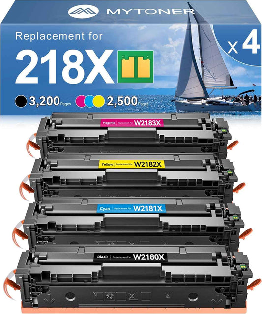MYTONER 218X Toner Cartridges 4 Pack 3301fdw [with Chip] Compatible Replacement for HP 218X W2180X 218 218A W2180A for Color Laserjet MFP 3301fdw 3301cdw Pro 3201dw 3301sdw Printer High Yield, B/C/M/Y