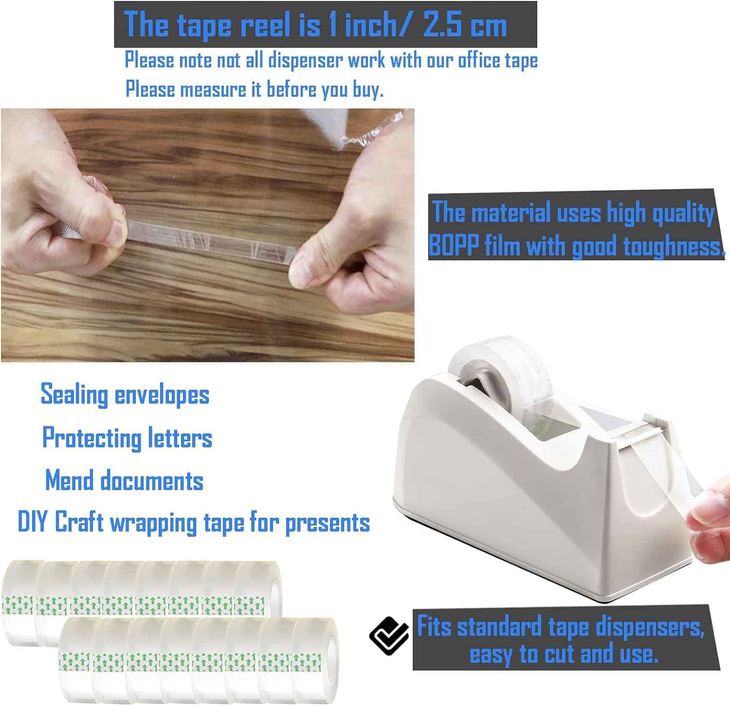 24 Pack Transparent Tape Clear Tape Refills Rolls Each Roll 3/4 x 1000 Inches, 1 inch Core, for Office, Home, School