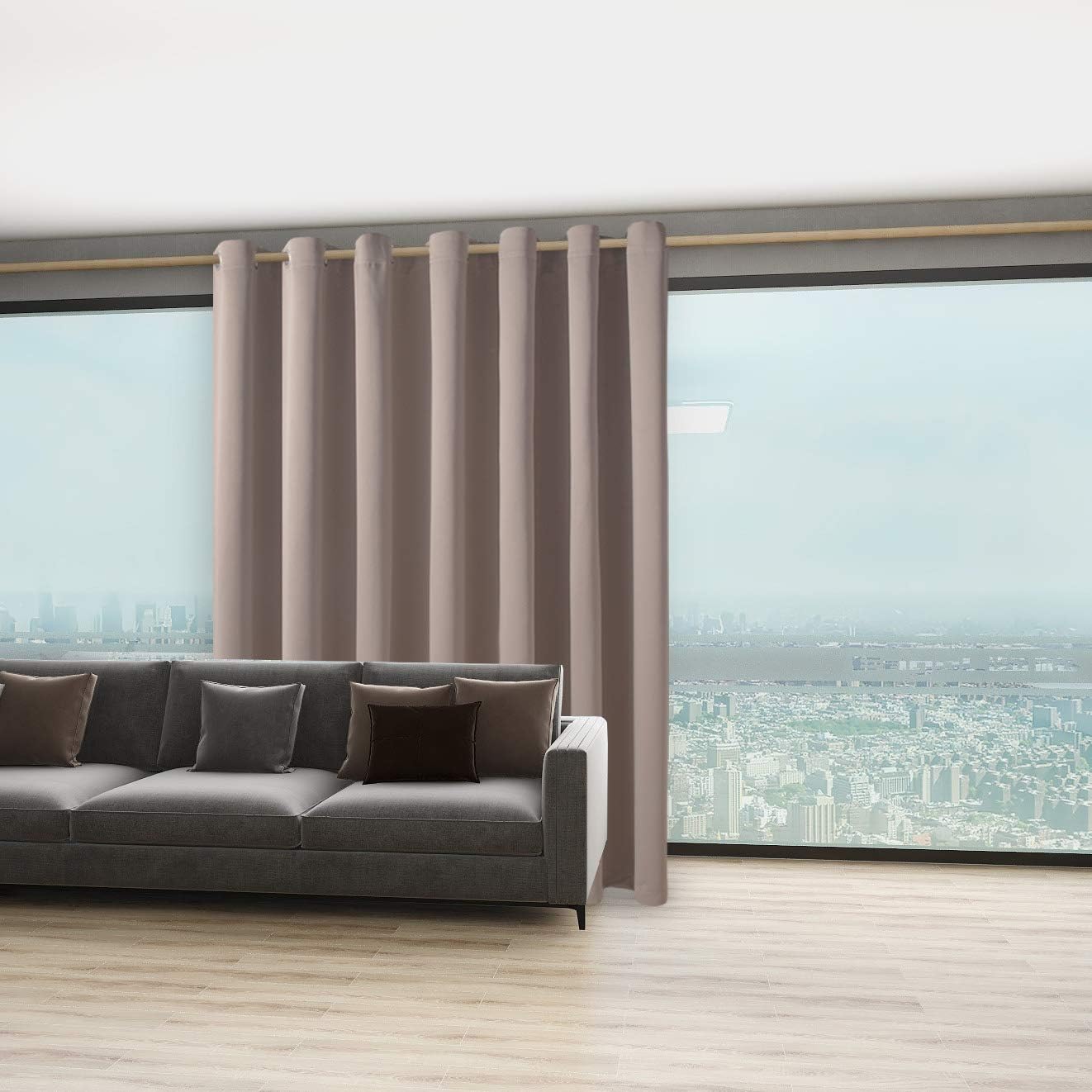 BONZER Room Divider Curtain Total Privacy Wall Noise Reducing Extra Wide Blackout Curtains for Patio Sliding Glass Door, 108L x 120W Inch (9L x 10W ft), 1 Panel, Khaki