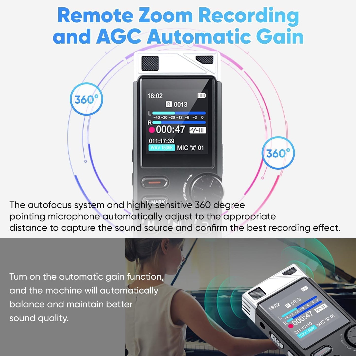 Professional 264GB WUCOTC Digital Voice Recorder - Voice Activated Recorder for Lectures Meetings - 18000 Hours Recording Device with Playback, MP3 Player, Password Protection, Variable Speed