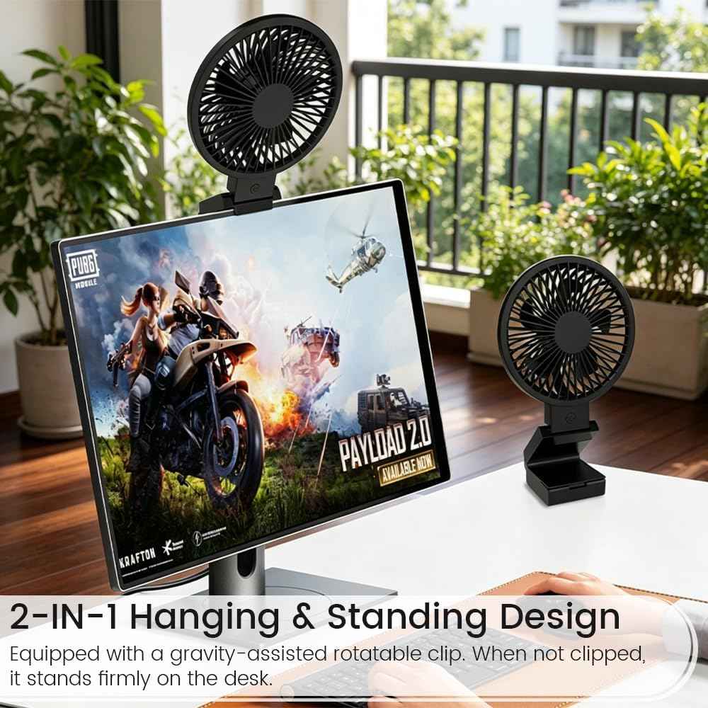 HomeBeyond Clip on Fan for Desk, Desk Fan for Monitor with 60 Tilt, USB Powered Quiet Personal Fan with Stepless Speed Control, Hanging Fan for Office, Gaming, Study