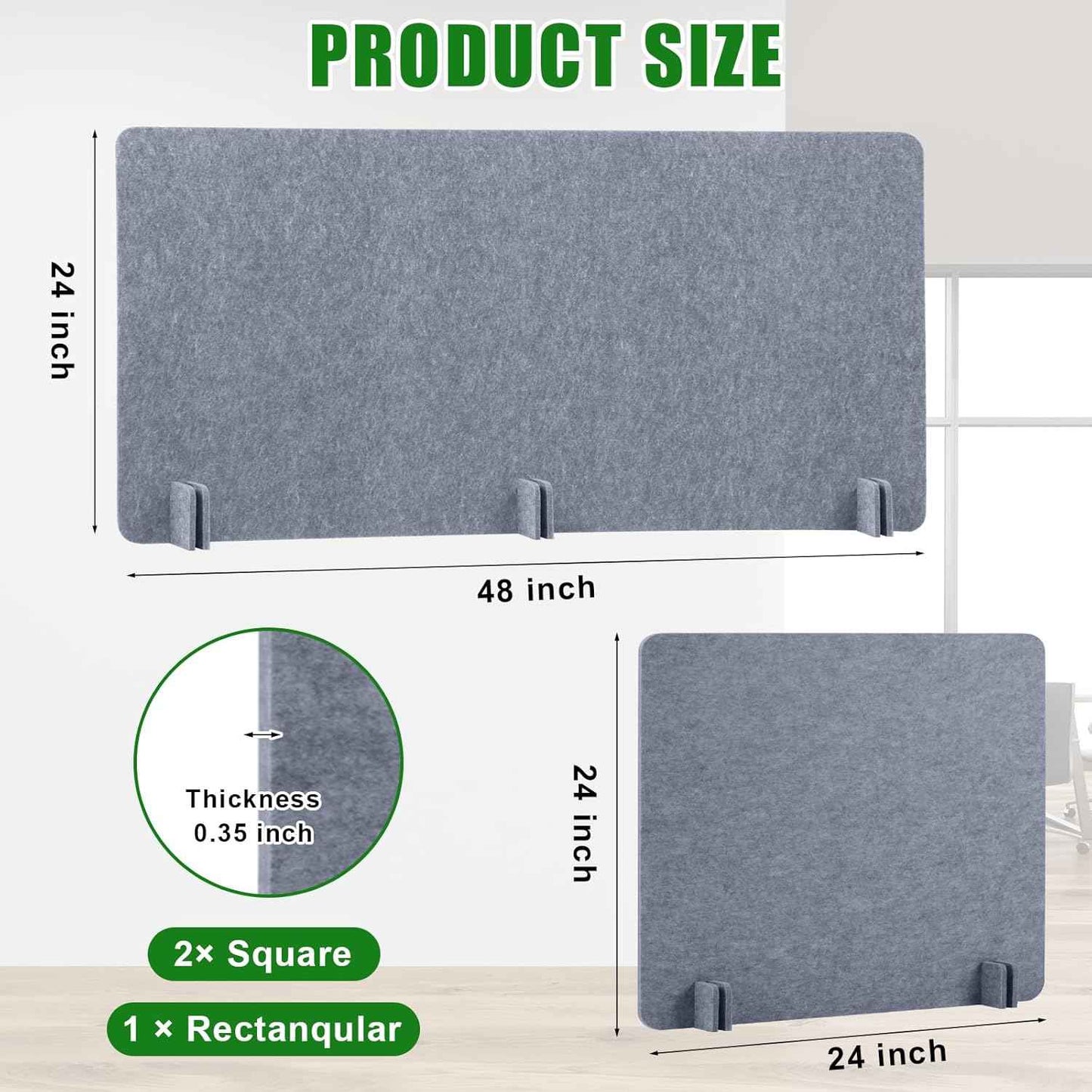 Buryeah 3 Pcs Desk Divider Desk Partition 23.6 x 47.2, 23.6 x 23.6 Stand up Freestanding Cubicle Privacy Panel Reducing Noise Visual Distraction Divider for Office Home School(Gray)