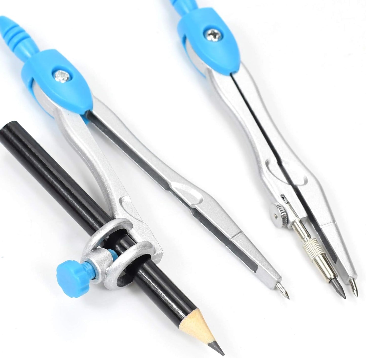 10 Pieces Math Geometry Kit Set Student Supplies with Shatterproof Storage Box,Includes Rulers,Protractor,Compass,Eraser,Pencil Sharpener,Lead Refills,Pencil,for School and Drawings（Blue）