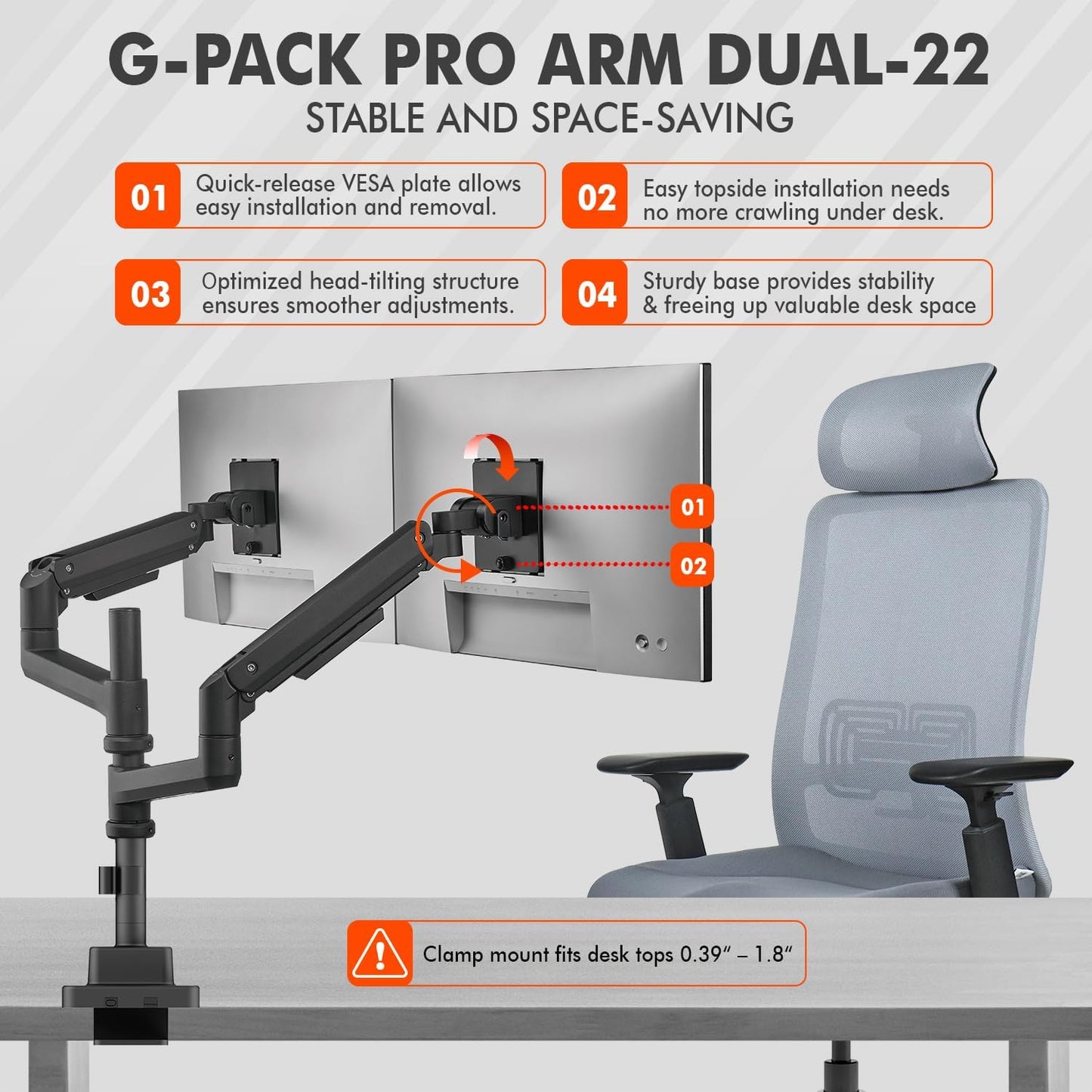 Dual Monitor Arm for 17-49 Inch Ultrawide Screens – Heavy Duty Monitor Arm Desk Mount – VESA Mount with Clamp and Grommet Base – Holds Up to 44 lbs. Each