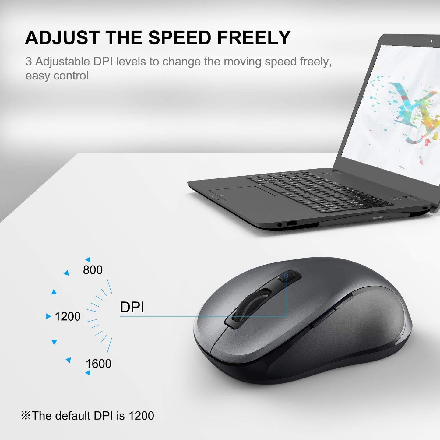 WisFox 2.4G Wireless Mouse for Laptop, Ergonomic Computer Mouse with USB Receiver and Type-C Adapter, 3 Adjustable Levels DPI, 6 Button Cordless Wireless Mice (Grey, 1 Pack)