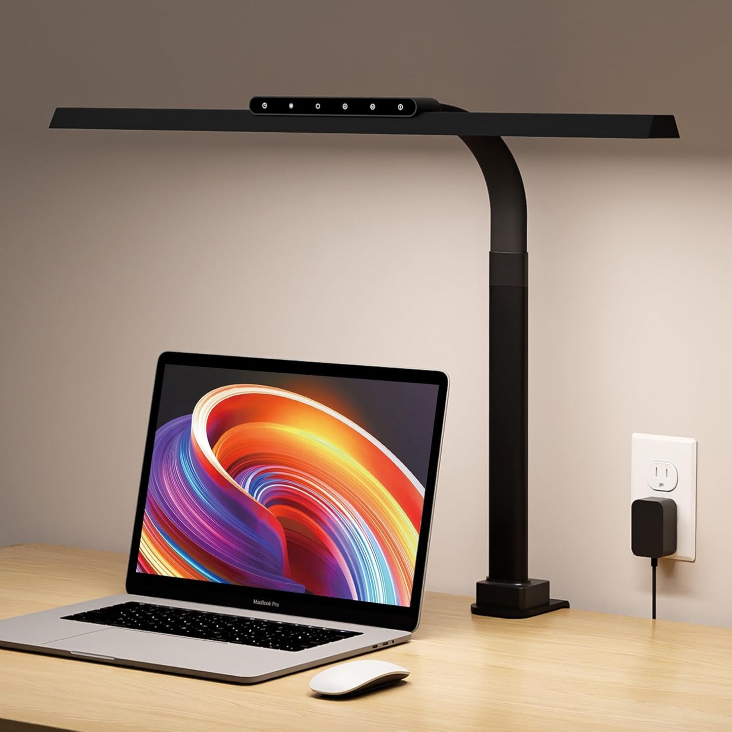 LED Desk Lamps for Home Office, 24W Bright Eye-Caring Light with Clamp, Stepless Dimming Adjustable Flexible Gooseneck Clip on Desk Office Lamp with Adapter for Reading, Study, Workbench,Black - Lumora Desk