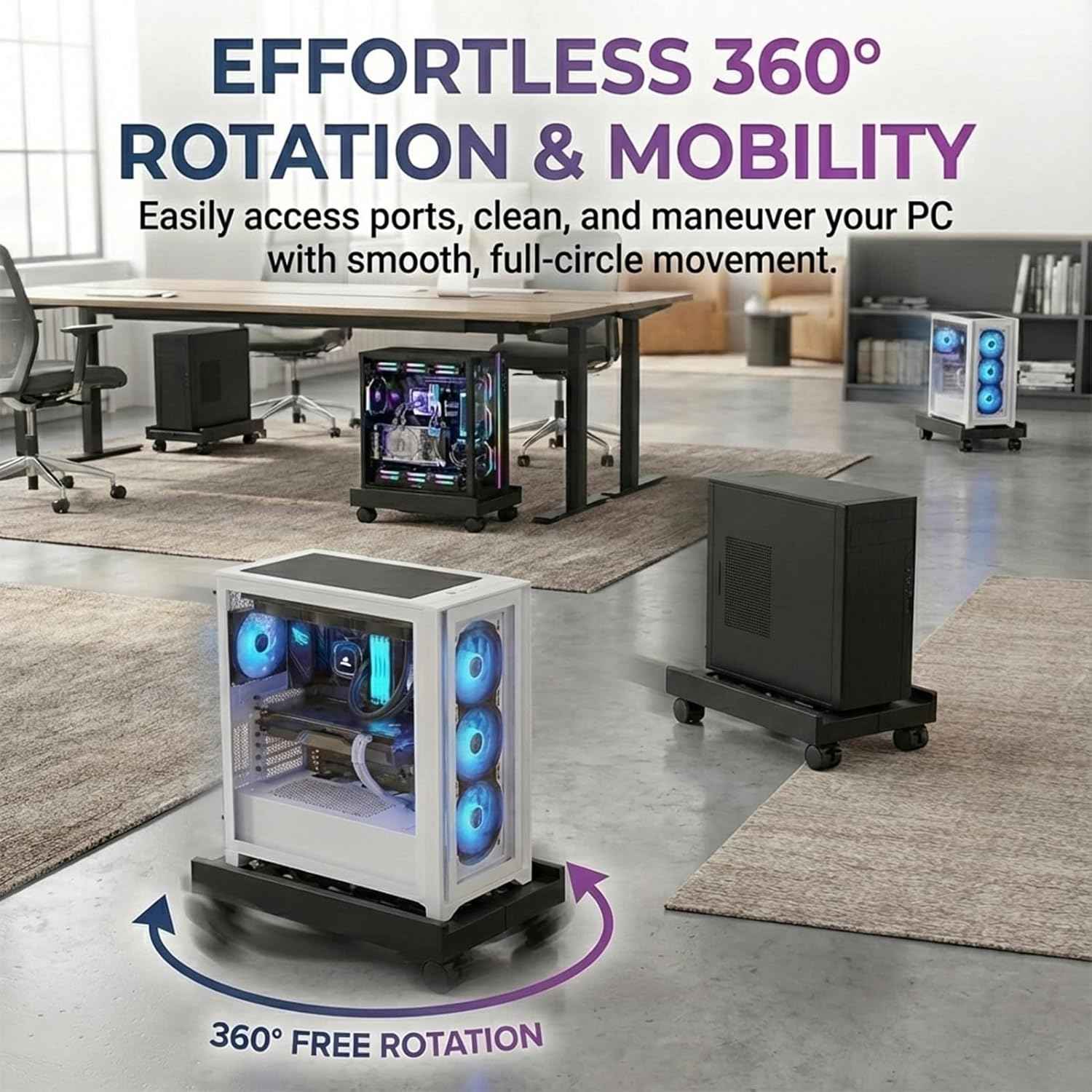 Adjustable Mobile CPU Stand with 4 Caster Wheels - Ventilated Tower Stand, Fits Most PCs - Under Desk CPU Holder, PC Floor Cart, Riser for Gamers and Students (Black)