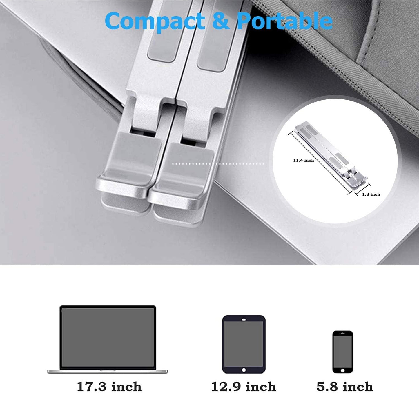 Laptop Stand for Desk，Stable MacBook Pro Stand，Ergonomic Aluminum Computer Riser for 12 13 15 16 17 inch ，Computer Cooling Stand for Mac MacBook Pro Air,HP, Dell, More PC Notebook (LIGHT SILVER)