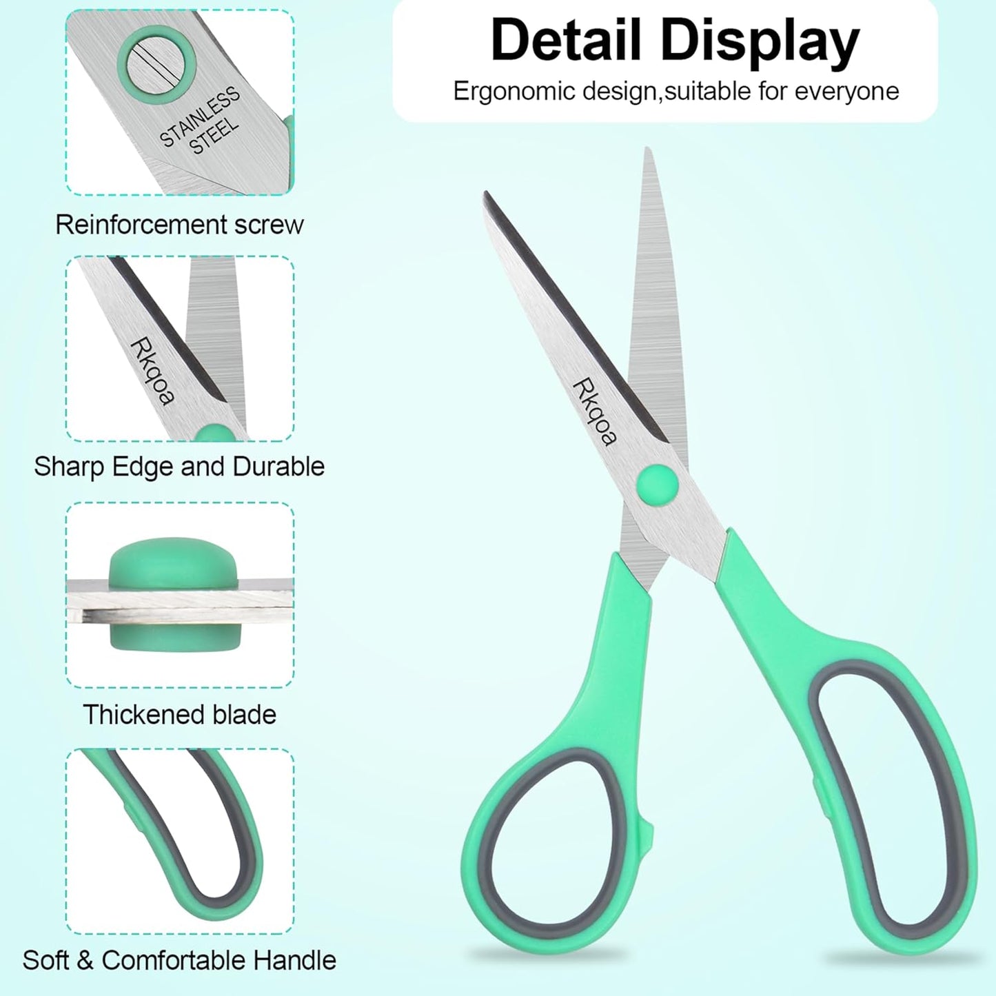 Purple Scissors Pack, Rkqoa 8" Scissors All Purpose - Comfort-Grip Sharp Shears for Office School Sewing Fabric Craft Art Supplies, Teacher/Class Everyday use, Classroom Must have