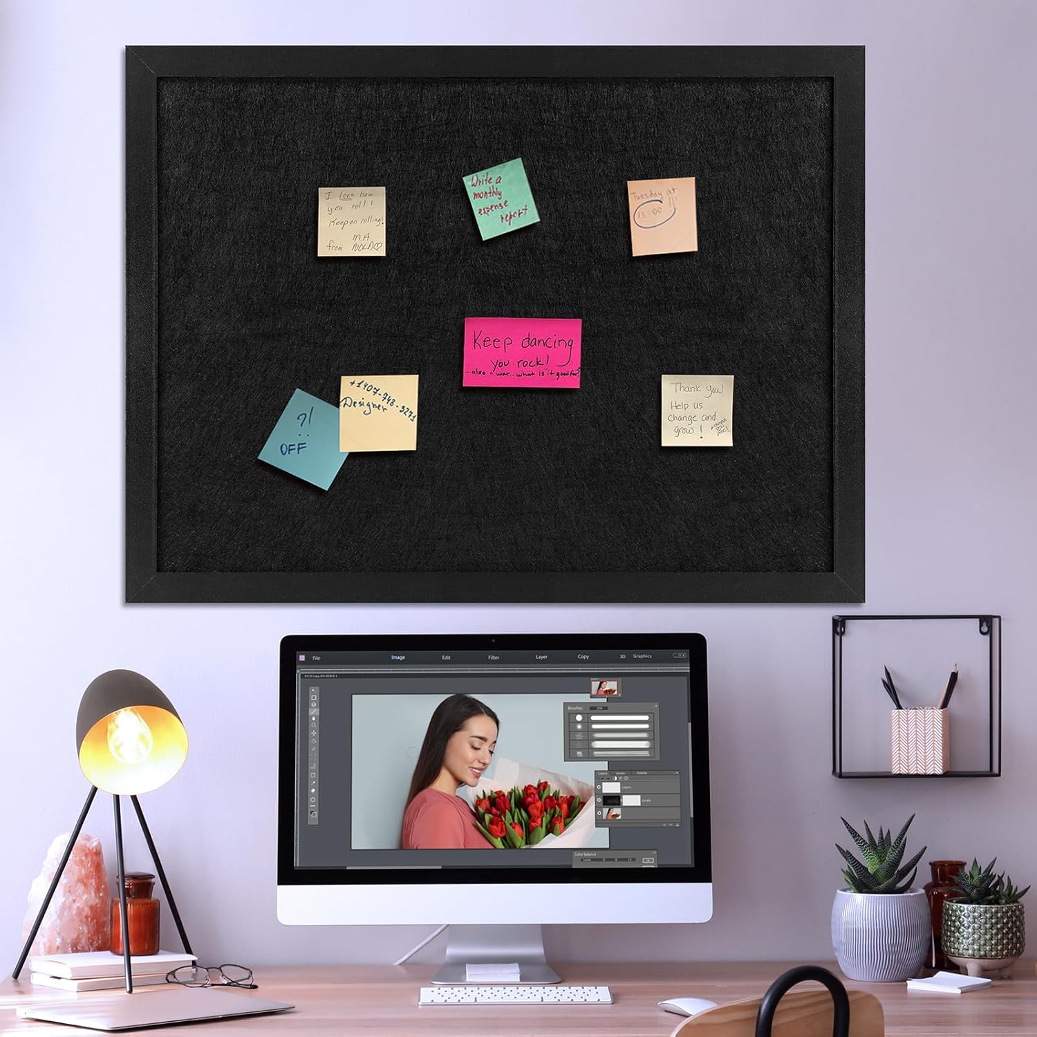 TORASO Cork Board Bulletin Board, 23.5" X 35.5" Cork Boards for Walls with Pins, Eye Bolts, gaskets, Screws, Pin Board for Office, School and Home (BK,60x90cm,2p - Lumora Desk