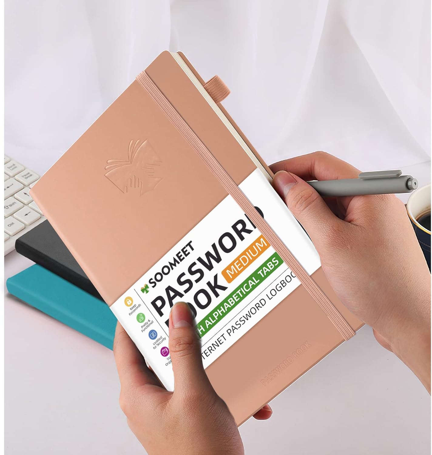 Password Book with Alphabetical Tabs, Internet Address and Password Keeper, A5 Size 8.3"x6" Password Notebook for Saving Internet Login, Username, Password Organizer for Computer & Website
