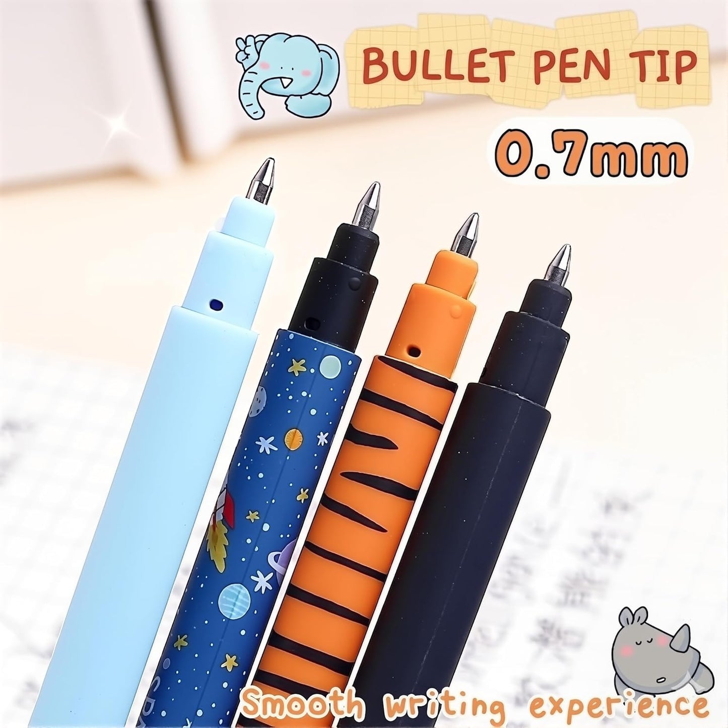 Pack of 14 Erasable Gel Pens with Animal Pattern, Heat Sensitive Ink, 0.7mm Tip, Assorted Colors, School and Office Supplies